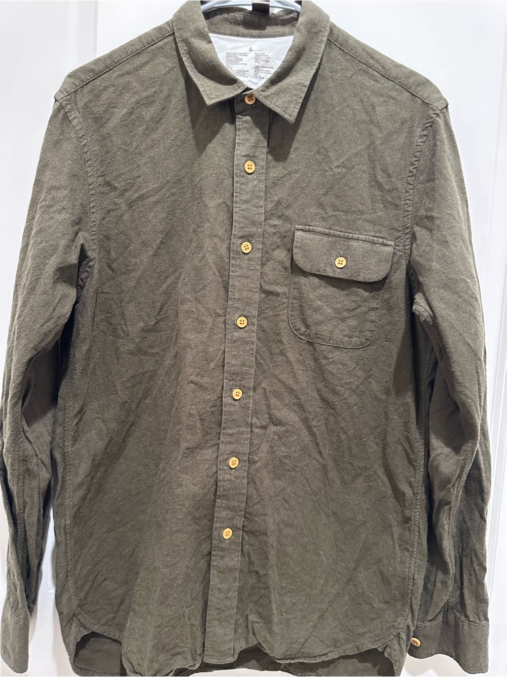 Muji Olive Green Casual Button-Down Shirt